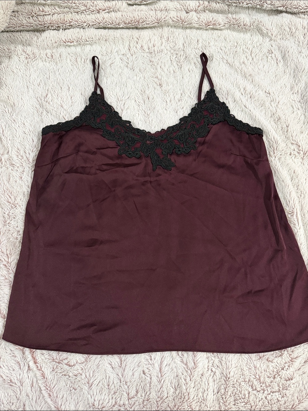 Express Burgundy Cami with Black Lace Trim
